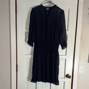 Gibson Latimer Navy Sheer Polka Dot Dress